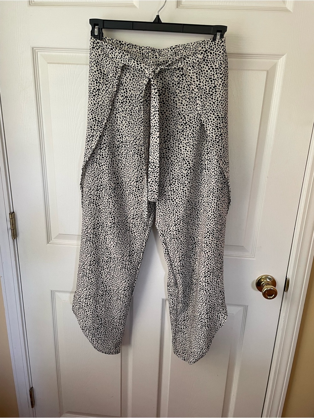 J Valdi Pants S Black White Animal Print Draped Wide Leg Tie Waist